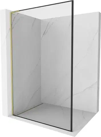 Sprchové dvere MEXEN/S - Kioto L Sprchová zástena WALK-IN 100 x 200, čierny vzor, zlato kartáčovaná 800-100-103-55-70