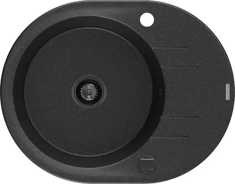 Kuchynské drezy MEXEN/S MEXEN/S - Kevin granitový drez 1 s odkvapkávačom 586 x 458 mm, čierna/strieborný metalik, + čierny sifón 6517581005-73-B