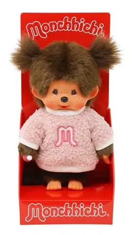 Plyšové a textilné zvieratká MONCHHICHI Mončiči dievča v ružovom huňatom svetri 20cm