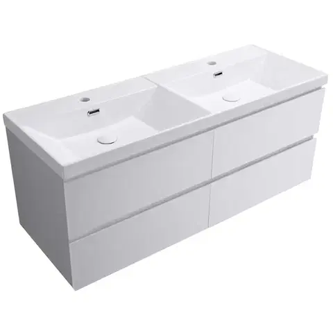 Kúpeľňový nábytok CERANO - Kúpeľňová skrinka Carole - keramické dvojumývadlo Viano - biela matná - 121,5x62,5x46,5 CER-091546