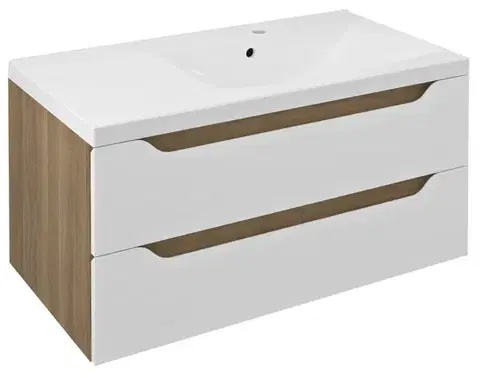 Kúpeľňový nábytok SAPHO - WAVE umývadlová skrinka 89,7x45x47,8cm, pravá, biela/dub cuneo WA093-3025