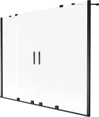Sprchové dvere MEXEN/S - Velar Duo dvojkrídlová posuvná vaňová zástena 200 x 150 cm, dekor, čierna 896-200-000-32-70