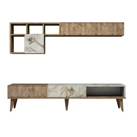 Konferenčné stolíky Televízna stena Milan Walnut and White Marble