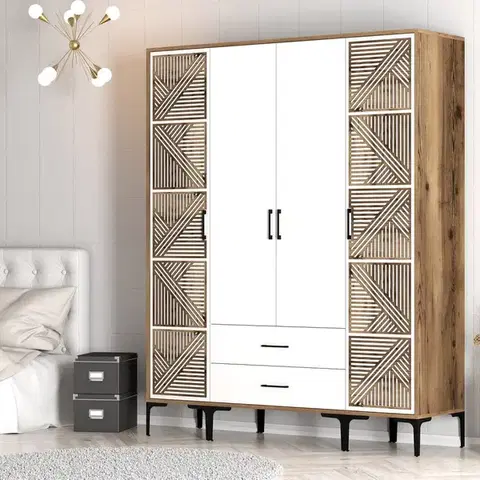 Šatňové skrine Šatníková skriňa Kumsal PTP - Walnut, White