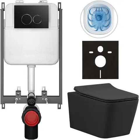 Záchody CERANO - Kompletný WC set Basic/Forte - čierna matná - WC tlačidlo Dualo/Čierna - na zamurovanie - 51x36 CER-8050BD86381