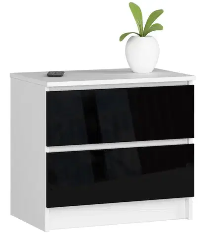 Komody a skrinky Moderný nočný stolík KARIN60, biely / čierny lesk