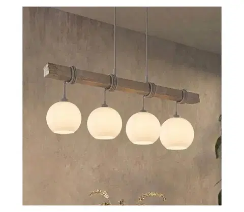 Svietidlá BRILAGI - Luster na lanku WOOD GLASS 4xE27/60W/230V borovica/šedá/biela EG49927A+4xNSTK7432