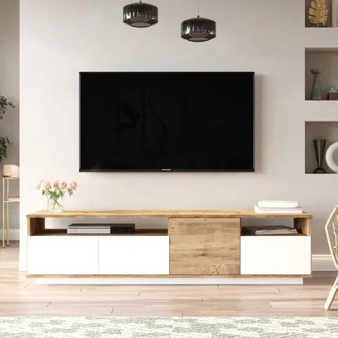 TV stolíky TV skrinka FREY 5, farba borovica + biela