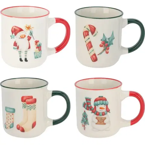 Hrnčeky a šálky 4-dielna sada hrnčekov Holly Jolly, 200 ml, porcelán
