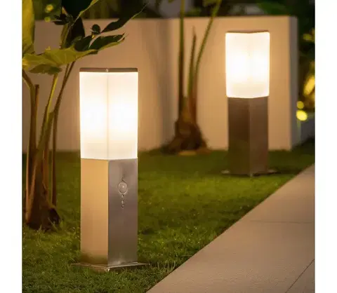 Záhradné lampy Brilagi - Vonkajšie svietidlo so senzorom NOVA 1xE27/15W/230V 40 cm IP44 matný chróm FG-KH446PSH-40-SEN-SIL