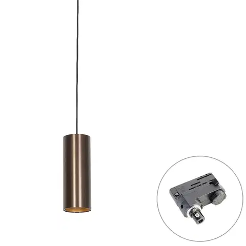 Koľajnicové svetelné systémy Dizajnové závesné svietidlo tmavý bronz vrátane adaptéru na lištu 3-fázové - 3-fázové Tubo