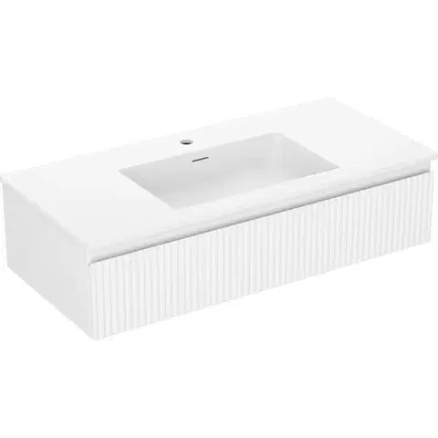 Kúpeľňový nábytok MEXEN/S - Rivel kúpeľňová skrinka 100 cm s umývadlom Otis, 1 šuplík, reliéf, biela mat 91A20-10023-1-BF01-W18M01