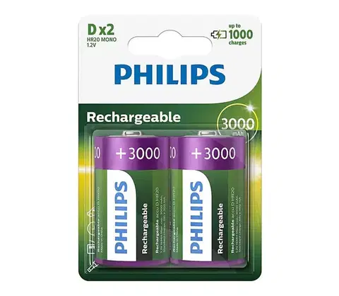 Predlžovacie káble Philips R20B2A300/10 - 2 ks Nabíjacie batérie D MULTILIFE NiMH/1,2V/3000 mAh Phil-R20B2A300/10