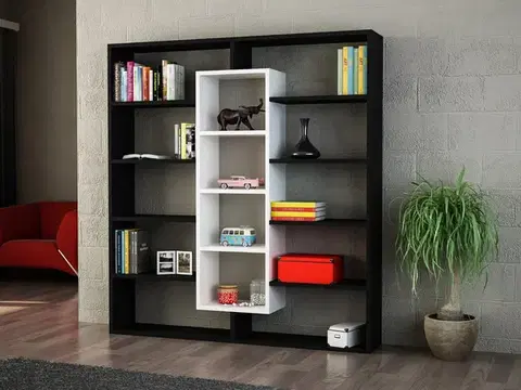 Regály APPLE knižnica, biela / čierna