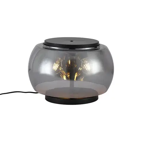 Stolné lampy Dizajnová stolná lampa čierna s dymovým sklom 3-svetlá - Bino
