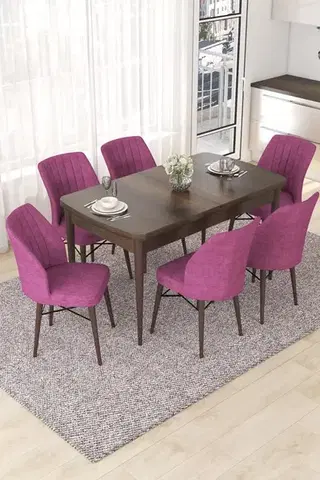 Jedálenské sety Extendable Dining Table & Chairs Set (7 Pieces) Nef - Baroque, Purple