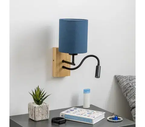 Svietidlá BRILAGI - LED Nástenná lampa NUBILA WOOD 1xE27/25W/230V+ LED/3W dub/tmavomodrá BG1564+BG1575