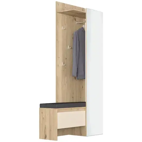 Predsieňové steny NABBI Thebes HW vešiakový panel s lavicou a zrkadlom dub artisan / champagne