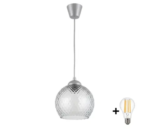 Svietidlá BRILAGI - LED luster na lanku R GLASS 1xE27/60W/230V pr. 25 cm strieborná/dymovo-sivá NSTK7486+TK8612A