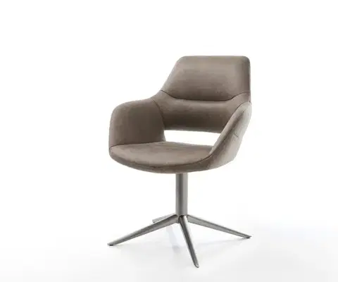 Jedálenské stoličky DELIFE Jedálenská stolička Yago-Flex s opierkami mikrovlákno taupe vintage podstava grafit 360° otočná hojdacia funkcia vrecková pružina