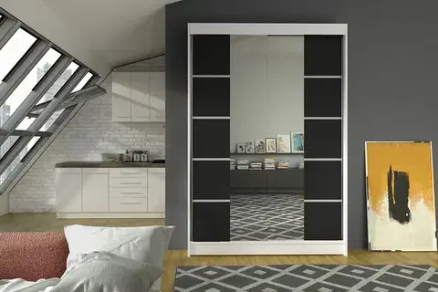 Šatníkové skrine Šatníková skriňa LONY 5 biela/ čierna