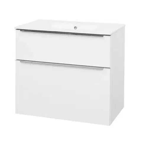 Kúpeľňový nábytok Mereo Mailo, kúpeľňová skrinka s keramickým umývadlom 81 cm, biela, elox AL madlo CN511A
