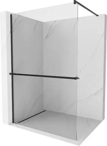 Sprchové dvere MEXEN/S - Kioto+ Sprchová zástena WALK-IN s poličkou a držiakom uterákov 75 x 200, transparent, čierna 800-075-121-70-00