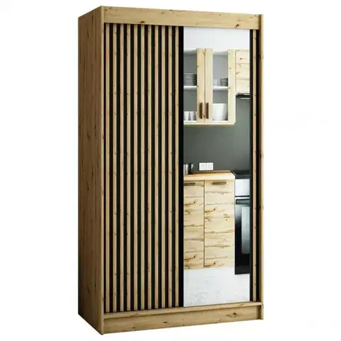 Šatníkové skrine Skriňa Lamelo 2 120 Dub Artisan/čierna/Zrkadlo