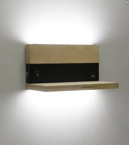 Nástenné svetlá Nástenná lampa Anet, drevená+čierna s poličkou, 4000k