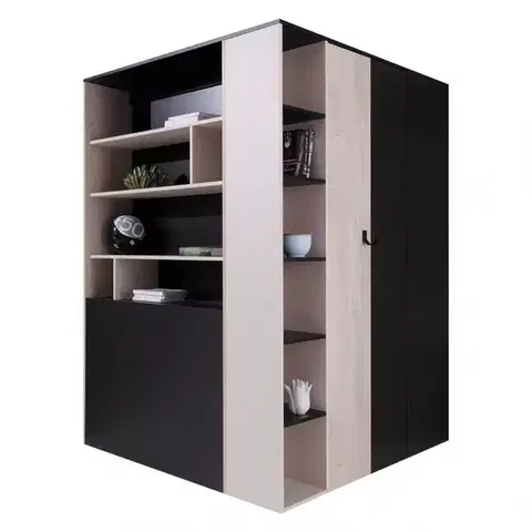 Šatníkové skrine Skriňa Planet  Pl1 L/P čierna/Dub/béžová