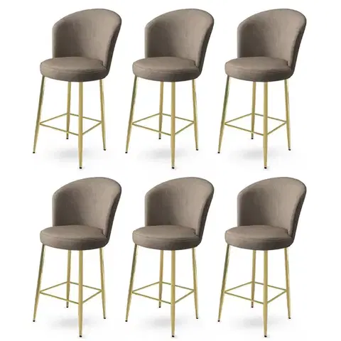 Barové stoličky Bar Stool Set (6 Pieces) Fora - Cappuccino, Gold