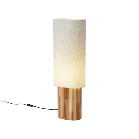 Stojace lampy Japandi stojacia lampa drevená s ľanovým tienidlom 90 cm - Lamel