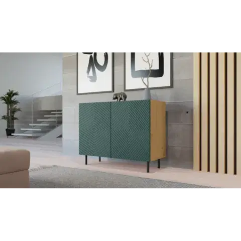 Komody a skrinky CAMILA 2K moderná dvojdverová komoda, zelená / dub Artisan