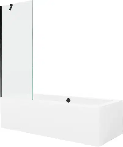 Sprchové dvere MEXEN/S - Cube obdĺžniková vaňa 180 x 80 cm s panelom + vaňová zástena 70, transparent, čierna 550518080X9507000070