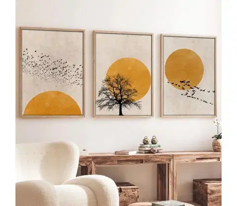 Obrazy  Sada 3 ks obrazov vo fotorámiku 50x70 cm béžová/oranžová 693BSE1310