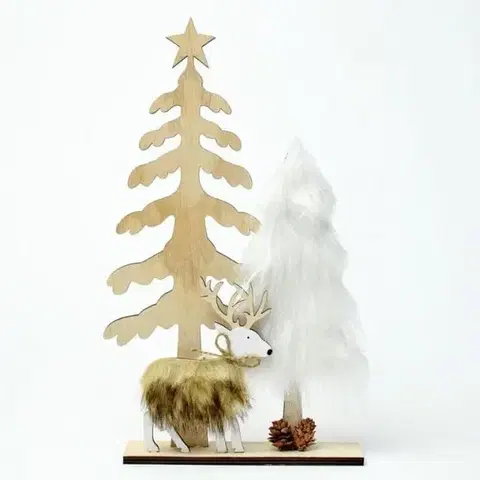 Ostatné vianočné dekorácie Kinekus Dekorácia stromy s kožušinou 20x4,5x34 cm drevo