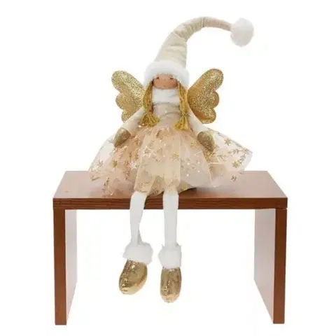 Vianočné dekorácie Kinekus Postavička anjel 60 cm sediaci LED béžový