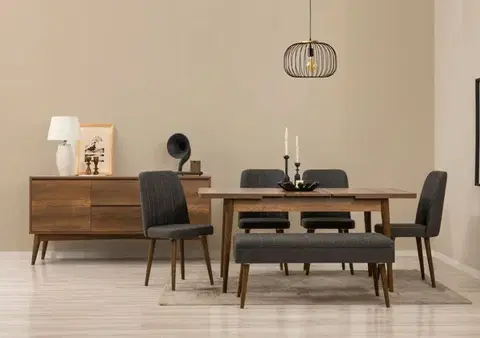 Jedálenské sety Set s rozkladacím stolom, stoličkami a konzolou (7 kusov) Vina 03 1053 - Walnut, Anthracite