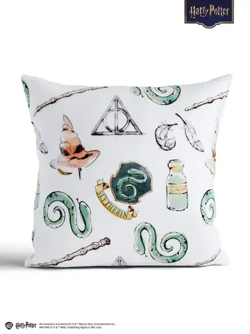 Dekoračné obliečky MKLozkoviny.sk Obliečka na vankúš mikroplyš Harry Potter 40 × 40 cm - Slizolin biele L02-  -