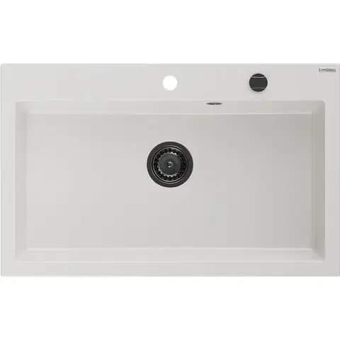 Kuchynské drezy MEXEN/S MEXEN/S - Elix granitový drez 1-miska 800 x 500 mm, biela, sifón čierna 6527801005-20-B