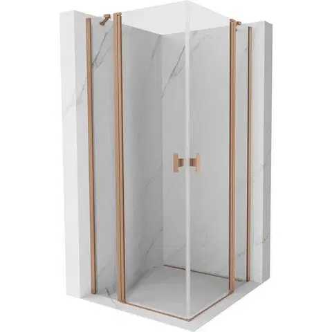 Sprchovacie kúty MEXEN/S - Mist Duo sprchovací kút dvere krídlové 115 x 115, transparent, meď kartáčovaná 8A4-115-115-65-00