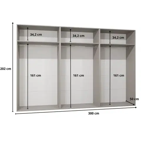 Šatníkové skrine Skriňa Piano 2-300 (3x100) biela/kašmír