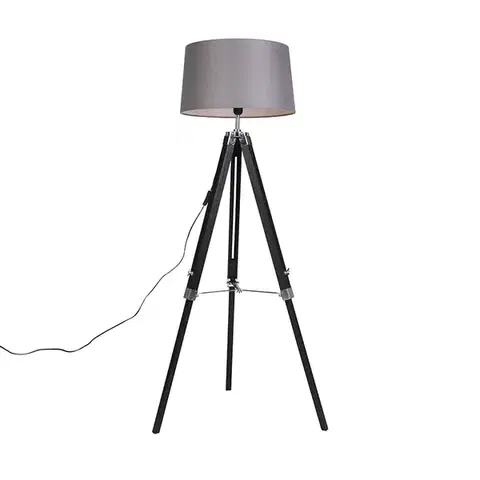 Stojace lampy Stojaca lampa trojnožka čierna s tienidlom 45 cm ľanové tmavosivé