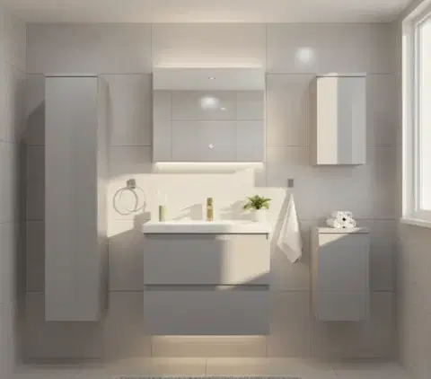 Nábytok ArtDef Kúpeľňový komplet DIAMENTE 60/1 sivý lesk