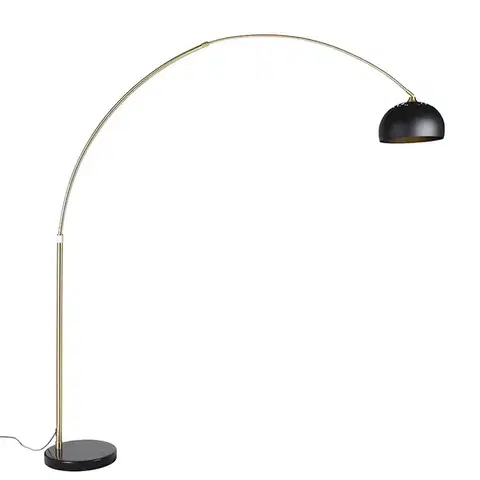 Oblúkové lampy Moderná oblúková stojaca lampa mosadz s mramorovým podstavcom a čiernym tienidlom 32,5 cm - XXL