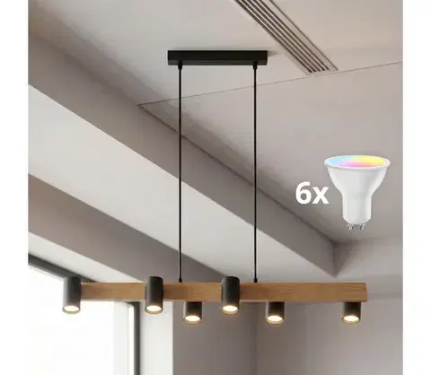Svietidlá BRILAGI - LED RGBW Stmievateľný luster na lanku SELE 6xGU10/6,5W/230V čierna/dub BG5274+AI2323
