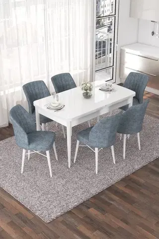 Jedálenské sety Extendable Dining Table & Chairs Set (7 Pieces) Nef - White, Grey