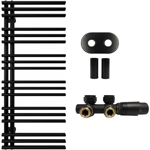 Doplnky do kúpeľne CERANO - Kúpeľňový radiátorový set Burke - ústredné vykurovanie - asymetrické pripojenie 50 mm - 562W - čierna matná - 1200x500 mm CER-663307