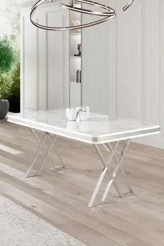 Jedálenské stoly Jedálenský stôl Vals - White Marble, Chrome