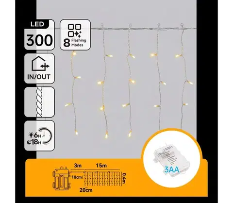 LED osvetlenie  B.V.  - Vonkajšia vianočná LED reťaz 300xLED/8 funkcií 18x0,4m IP44 teplá biela B10303K3P